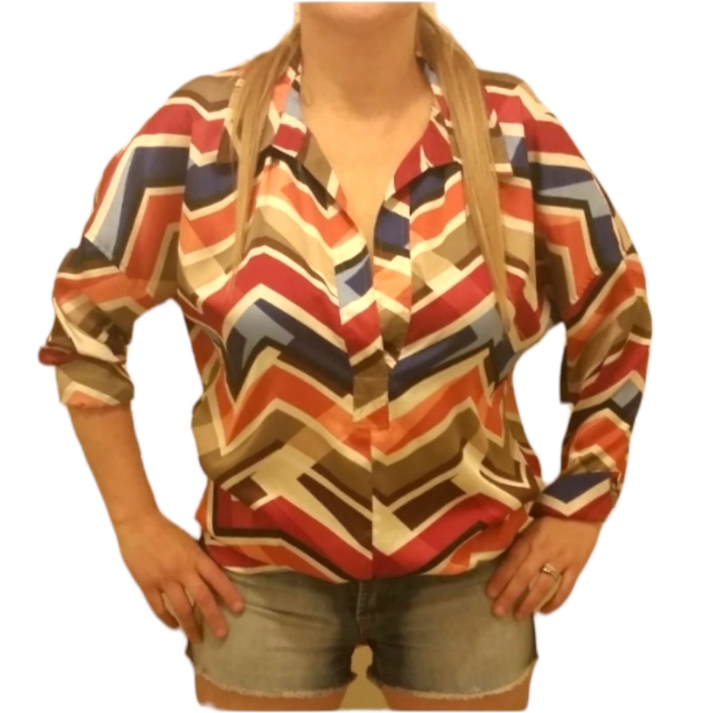 🌺BRAND NEW, ●BISOU BISOU MASONIQUE STRIPED PRINTED BLOUSE. - Picture 4 of 6